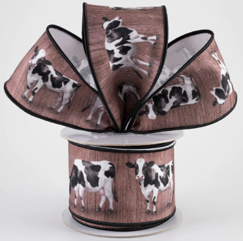 Digital Print Cows Ribbon: Brown 2.5"