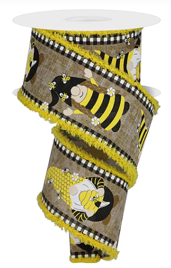 Bee Gnome Ribbon with Fringed Drifting Edge: Natural 2.5"
