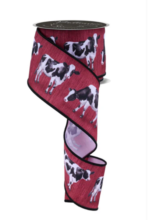 Digital Print Cows Ribbon: Red 2.5"