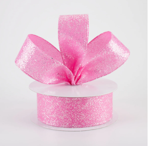 Fuchsia Glittered Satin Ribbon 1.5"
