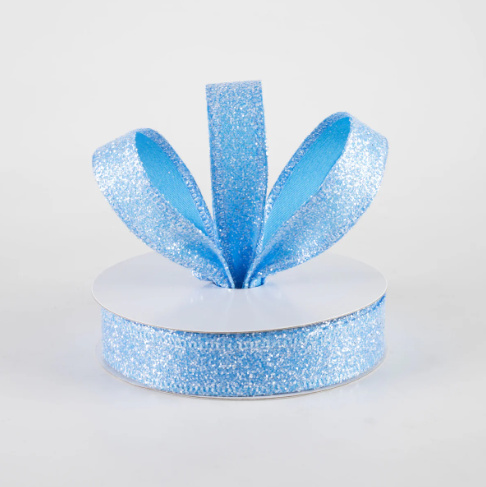 Turquoise Glittered Satin Ribbon 7/8"