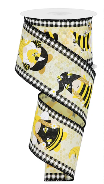 Honeybee Gnome Wired Ribbon 2.5"
