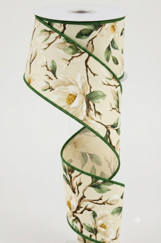 Magnolia Floral Wired Ribbon 2.5"