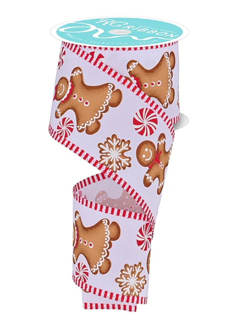 Gingerbread Man & Peppermint Ribbon with Striped Edge 2.5"
