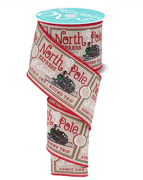 North Pole Express Train Ticket Christmas Ribbon 2.5"
