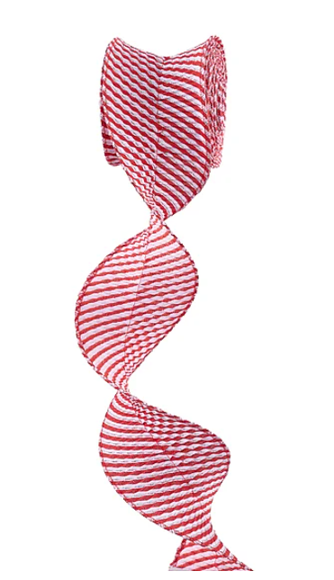 Red & White Pleated Stripe Candy Cane Ribbon 3" X 5YD