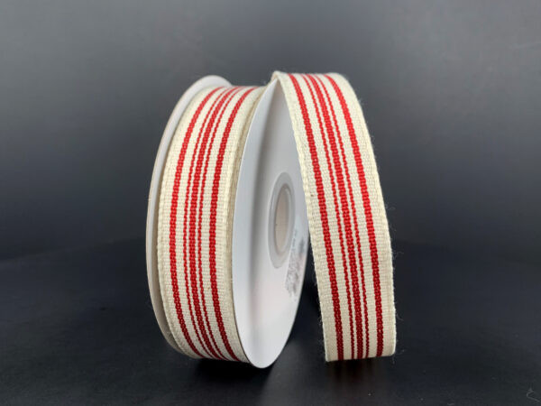 French Stripe Ribbon: Ivory & Red 7/8" X 10YD