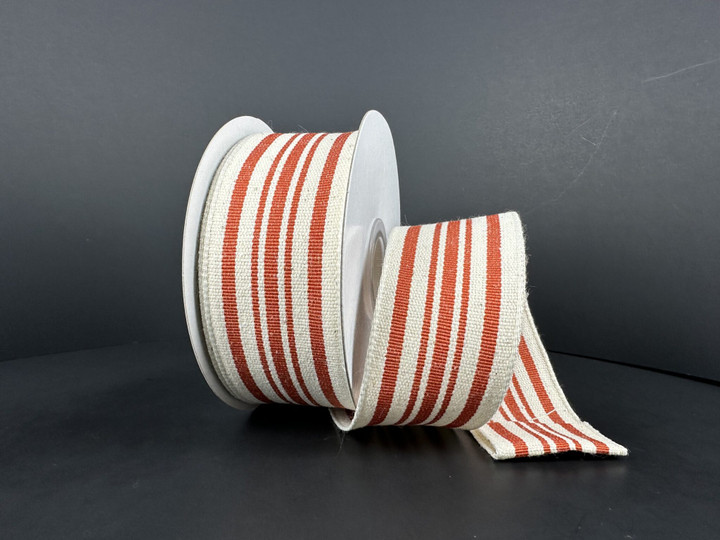 French Stripe Ribbon: Ivory & Rust Orange 1.5" X 10YD