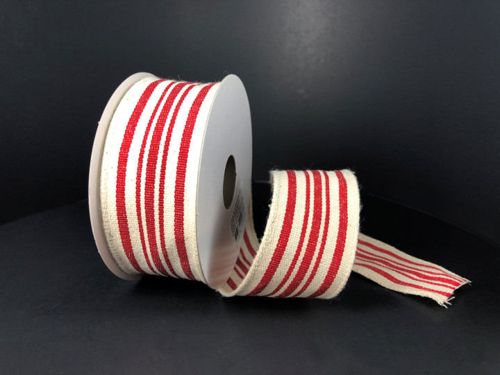 French Stripe Ribbon: Ivory & Red 1.5" X 10YD