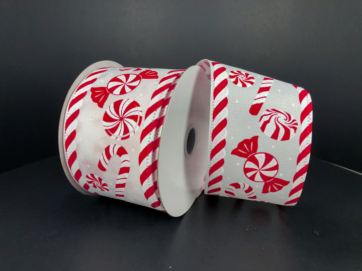 Peppermints with Candy Cane Edge Wired Ribbon 2.5"