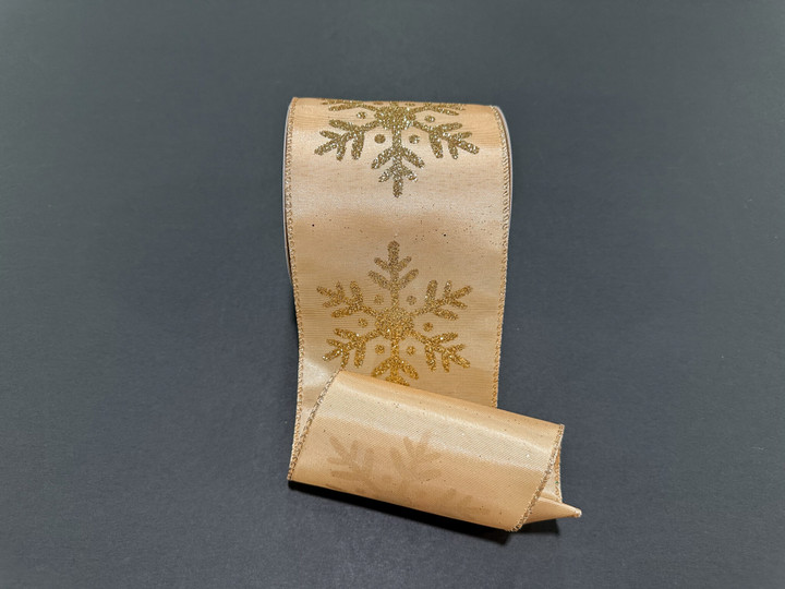 Gold Large Glitter Snowflake Wired Ribbon 4" X 10YD