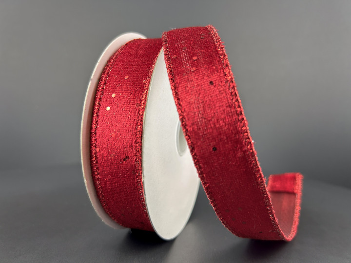 Red Glitter Lush Velvet Wired Ribbon 7/8" X 10YD