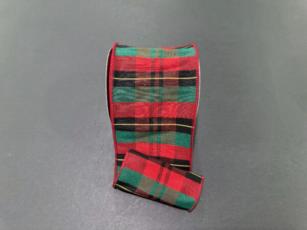 Red, Green & Black Plaid Dupioni Wired Ribbon 4" 