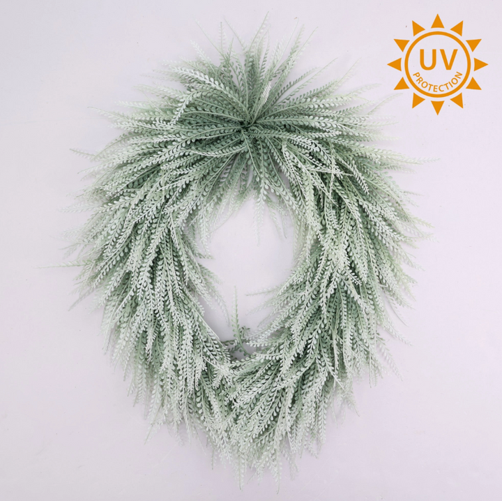 26" X 32" Frosted White Bead Grass Oval Wreath - (UV)