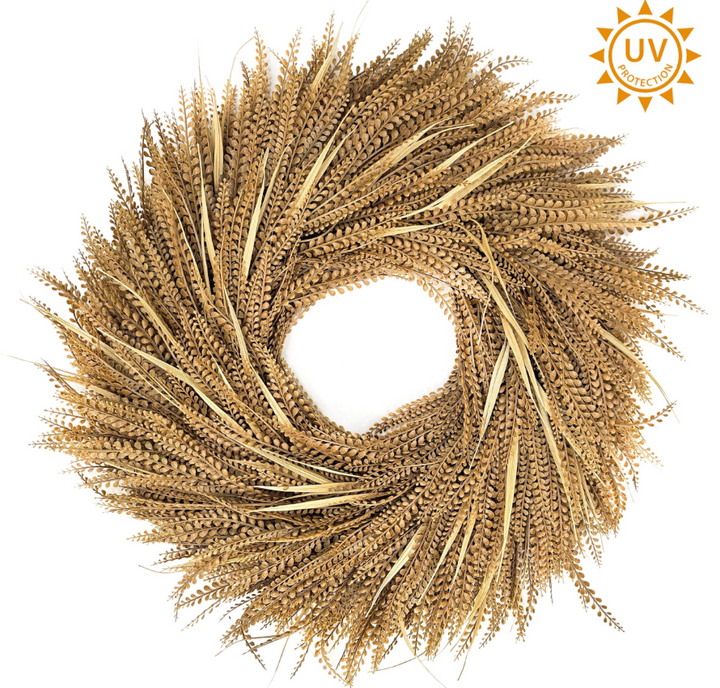 28" Deluxe Beige Bead Grass & Blade Grass Wreath (UV)