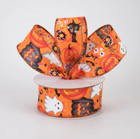 Orange Vintage Cutie Halloween Wired Ribbon 1.5"