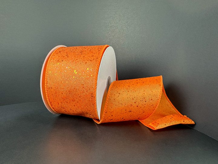 Orange Solid Glitter Wired Ribbon 2.5"