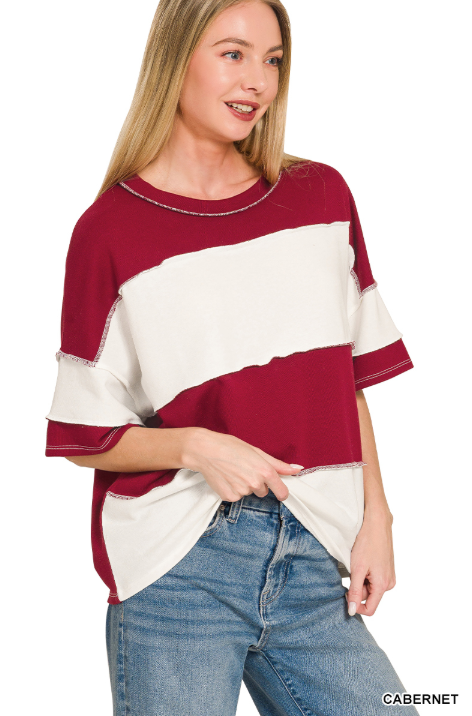 French Terry Color Block Exposed Seam Top