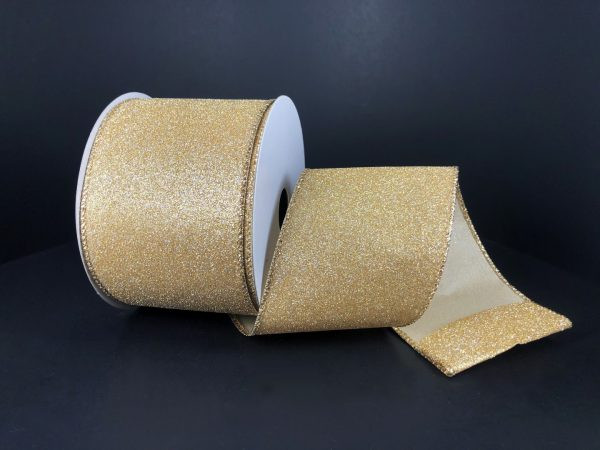 Champagne Gold All Flat Glitter Wired Ribbon 2.5"