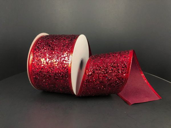 Dark Red Super Glitter Wired Ribbon 2.5"
