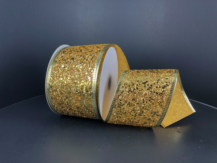 Gold Super Glitter Wired Ribbon 2.5"