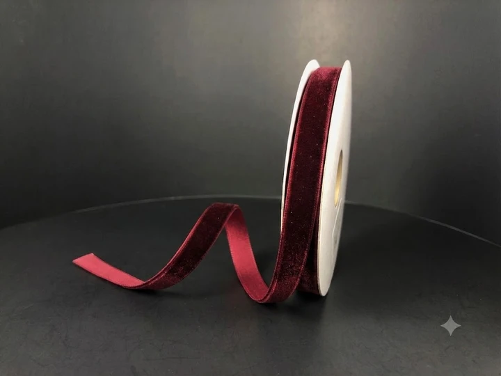 Burgundy Woven Vintage Velvet Ribbon 3/8" X 10YD