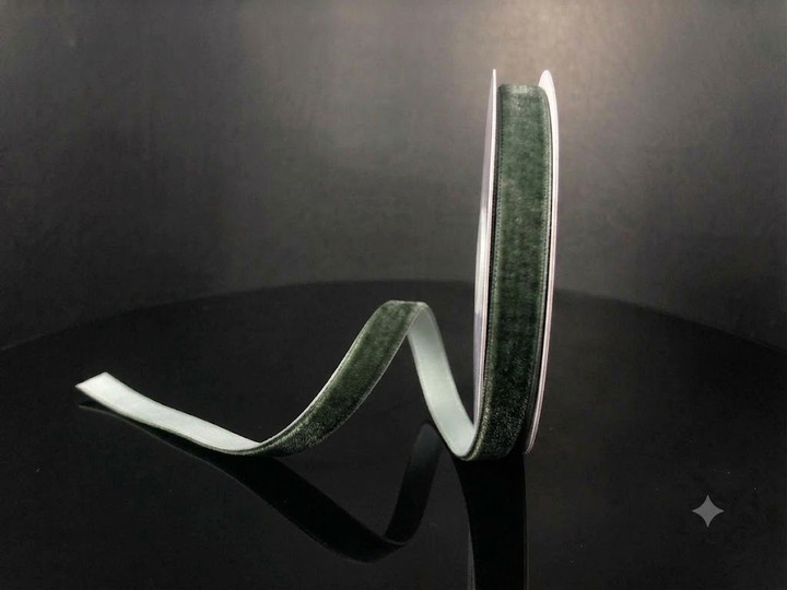  Eucalyptus Woven Vintage Velvet Ribbon 3/8" X 10YD
