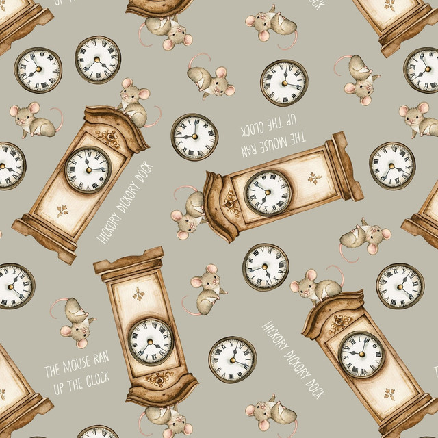 Nursery Rhyme Time Hickory Dickory Dock Cotton Fabric