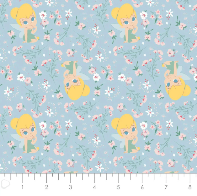 OFFICIAL LICENSED Disney Tinker Bell Neverland Gardens Blue Fabric