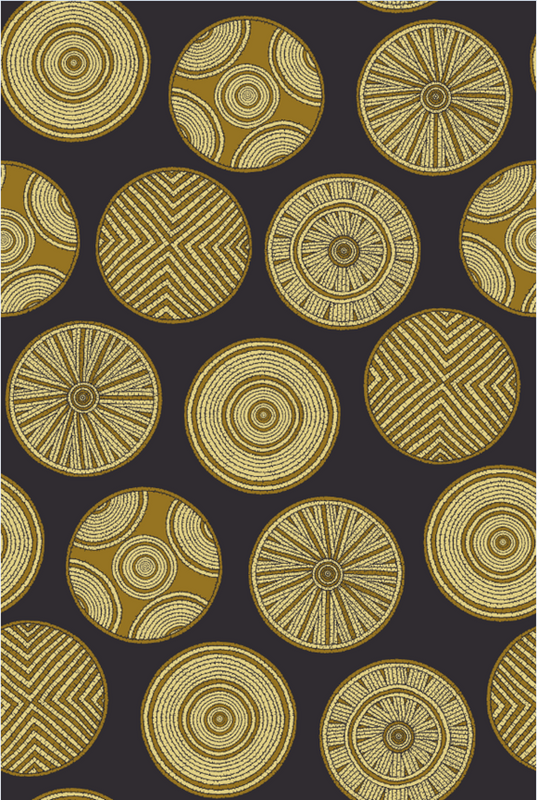58" Wide Black Metallic African Mosaic Circle Cotton Fabric