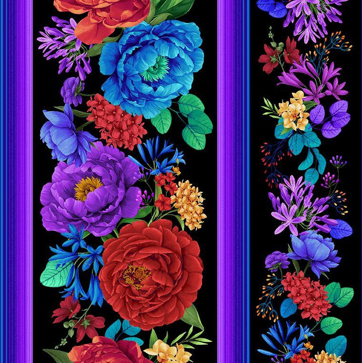 Hacienda Bright Floral 11" Stripe Cotton Fabric