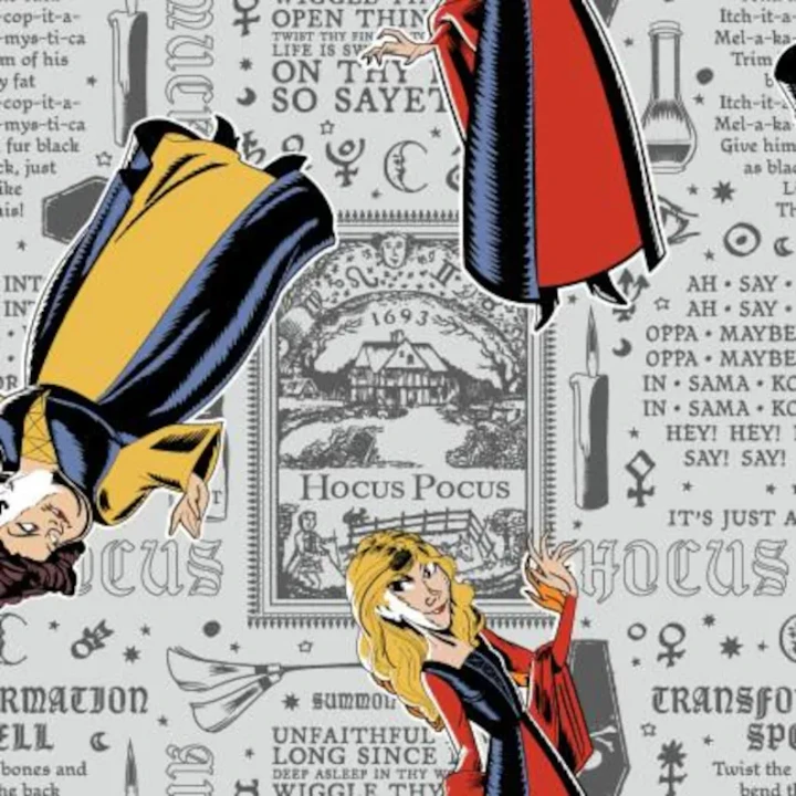 OFFICIAL LICENSED Hocus Pocus Witches & Spells Newsprint Fabric