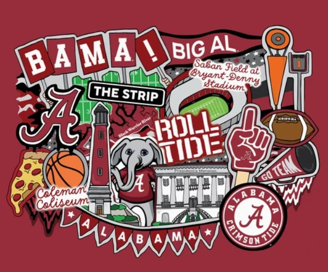 University of Alabama "Doodle Panel Designed by Sammy" 100% Cotton Fabric Panel