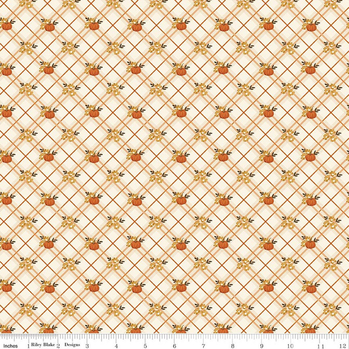 Bountiful Pumpkin Plaid Cream Fall Cotton Fabric