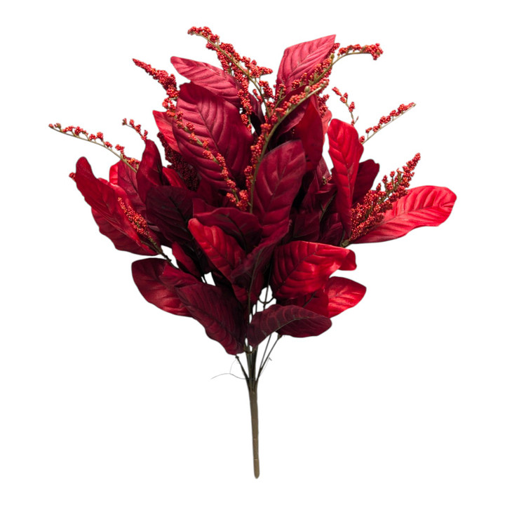 Deep Red Magnolia Leaves & Foam Berries Bush