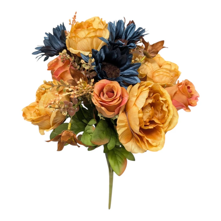 Peach & Deep Teal Sunflower Peony Rose Bush