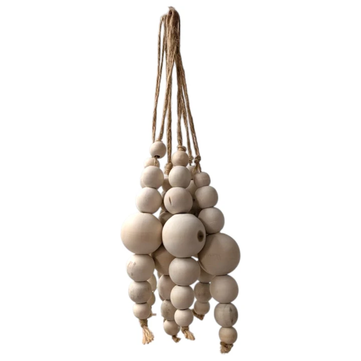 Set of 6 Natural Wood Bead Ornaments