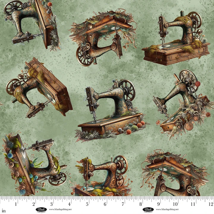 Forget Me Not Vintage Sewing Machines Cotton Fabric