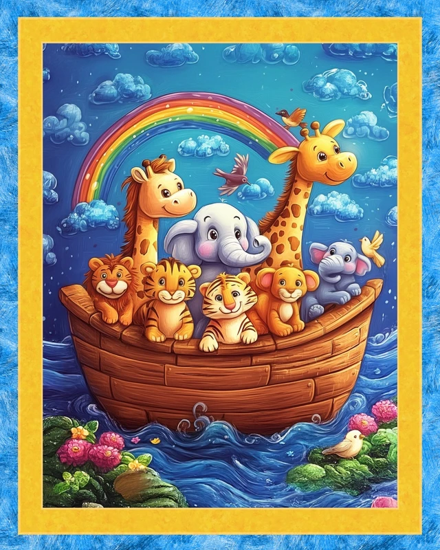 Ark Adventure Noah’s Ark Animals 36" x 45" Cotton Fabric Panel