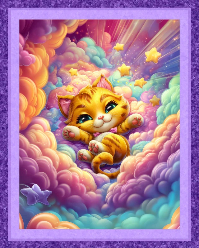 Twinkle Paws Kitten 36" x 45" Cotton Fabric Panel