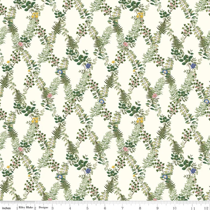 Everbloom Cream Botanical Lattice Cotton Fabric