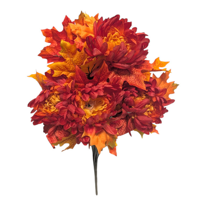 Mum & Maple Leaves Bush - Fire Orange Mix