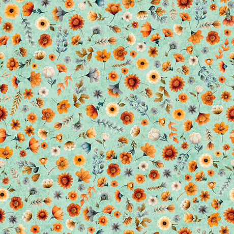 Harvest Hollow Dusty Aqua Ditzy Floral Cotton Fabric