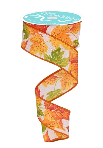 Autumn Leaves Wired Ribbon 1.5"