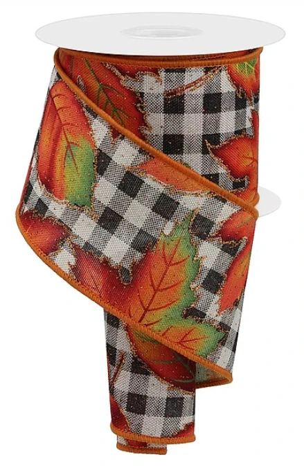 Autumn Leaves and Buffalo Check Wired Ribbon 2.5"