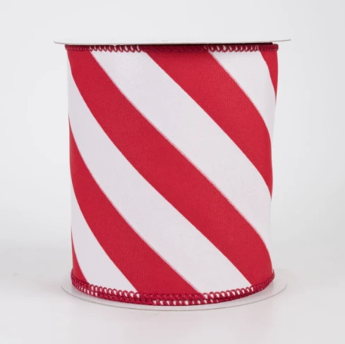 Candy Cane Stripe Wired Ribbon 4" X 10YD