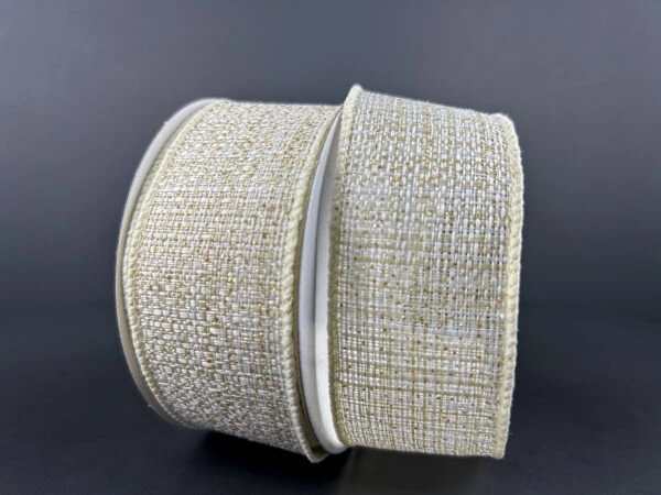 Ivory and Gold Tweed Wired Ribbon 1.5"