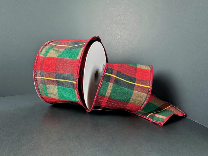 Red, Green, and Black Spencer Plaid Wired Ribbon 2.5"
