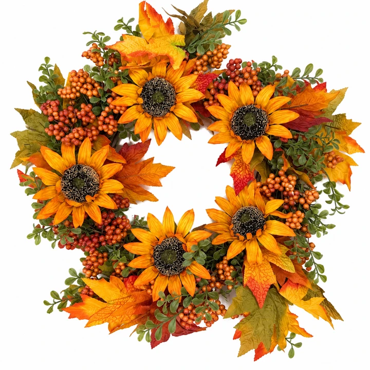 18" Sunflower, Berry & Maple Leaf Fall Wreath