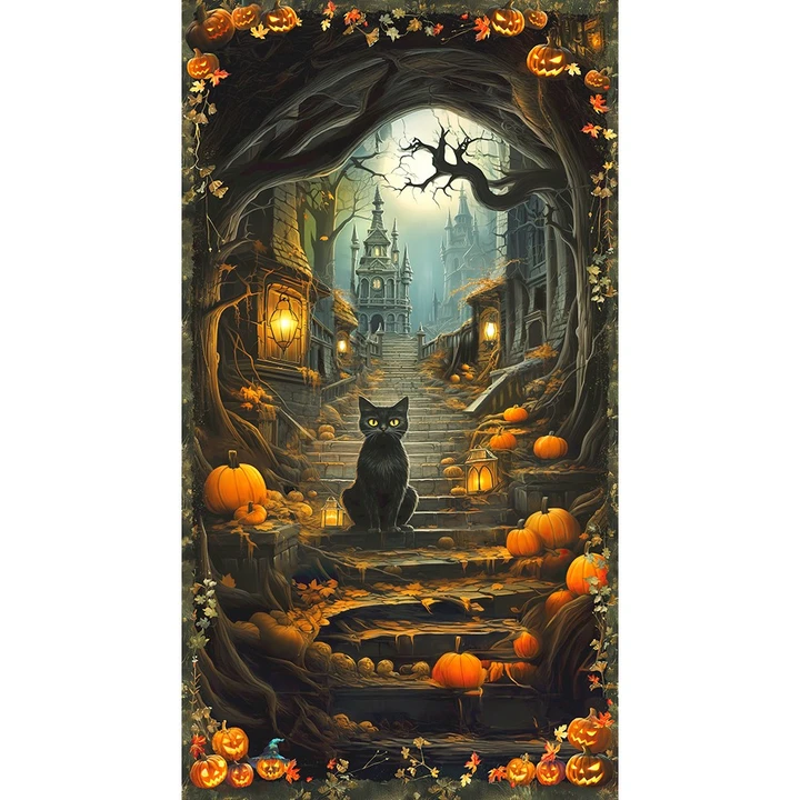 Moon Spell Spooky Black Cat Halloween Panel